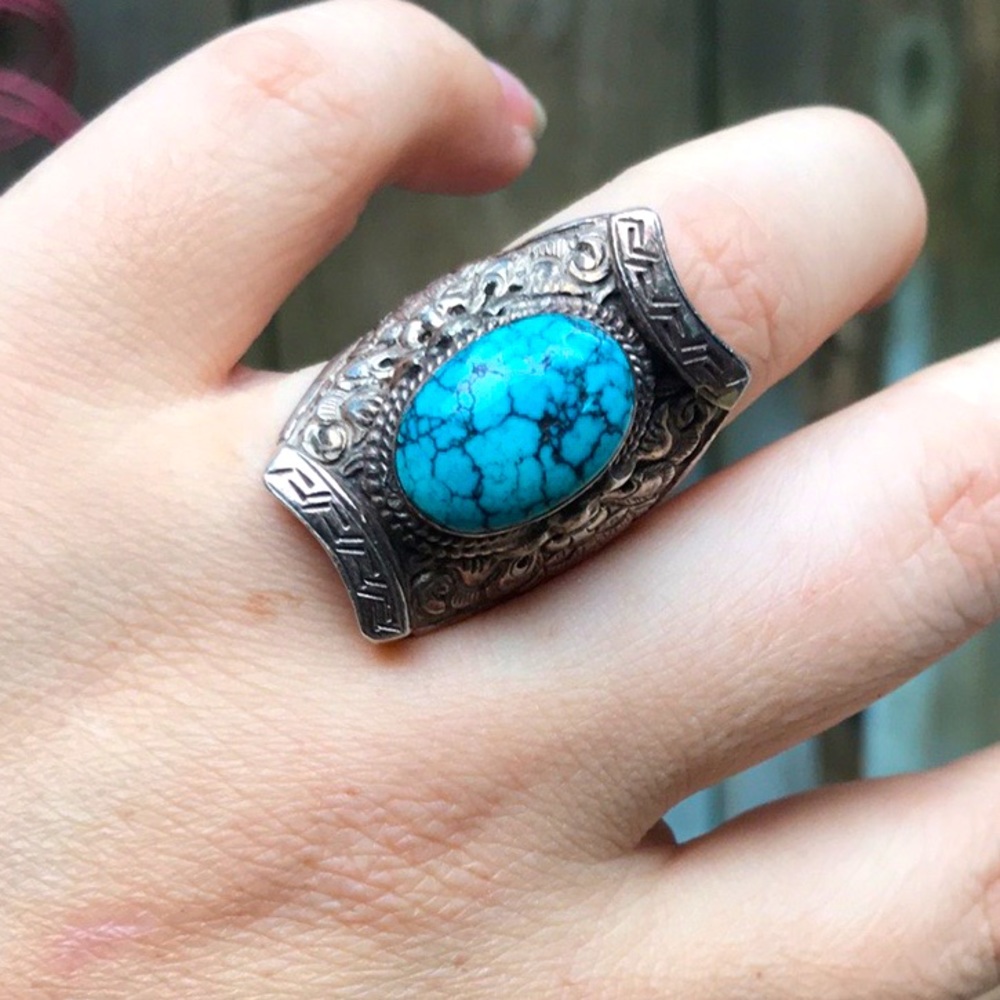 Vintage Spiderweb Turquoise sterling silver ring.